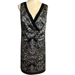 Jones Studio Womens Plus 14W Black Gold Paisley Sleeveless Sheath Dress